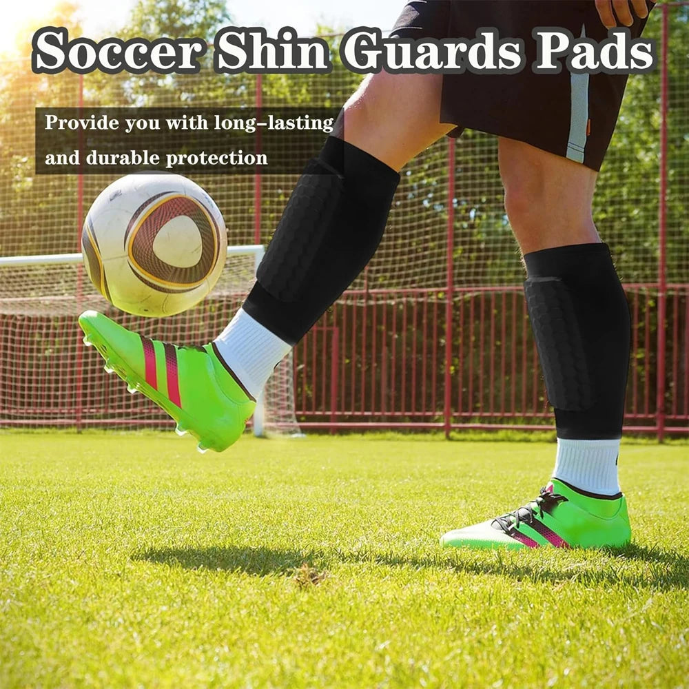 2PCS Soccer Shins Guards Pads, Shin Defender - Calf Compression Sleeve with Honeycomb Pads, Protective Soccer Shins Pads Gear