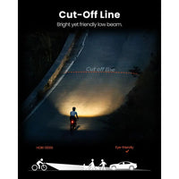 1300 Lumens USB-C Rechargeable Bike Headlight, Waterproof IPX6, Compatible with Garmin/Wahoo for Night and Urban Cycling