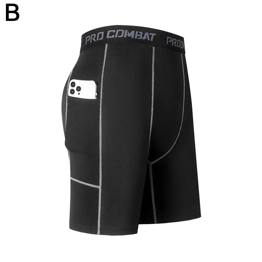 High Performance Men's Compression Short Pants With Pocket Elastic Quick Dry Breathable Stretchy Base Layer For Sports Gym