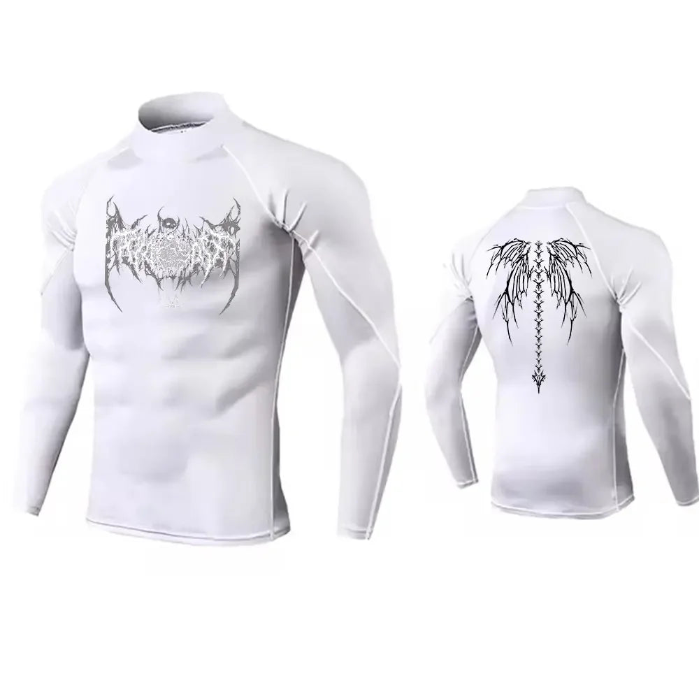 Y2K Men's Turtleneck Compression Shirt Quick Gym Fitness Dry Rash Guard Hight Neck Muscle Athletic Bodybuilding Shirts Summer
