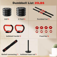 Adjustable Dumbbell Set,20LB(10LB Pair) Free Weight Set with Connector, 4 in1 Dumbbells Set Used as Barbell, Kettlebells, Push u