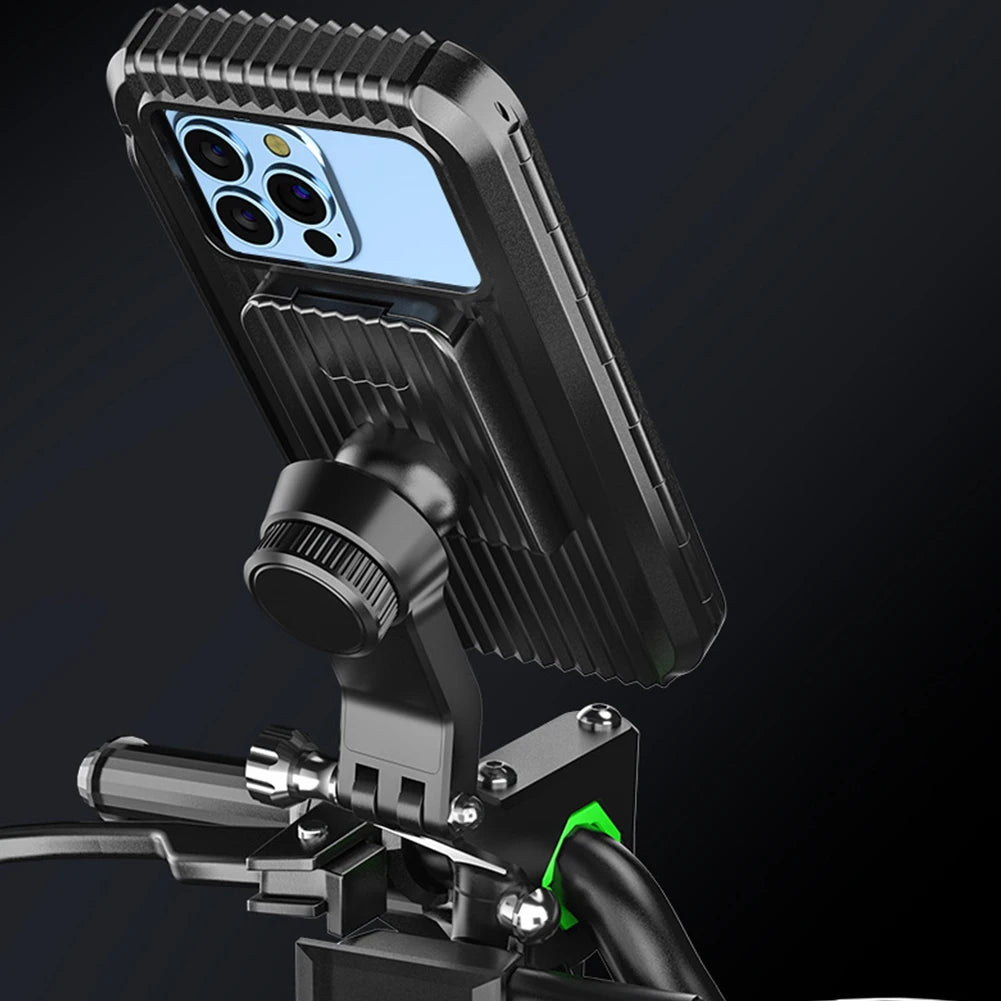 Waterproof Rear View Mirror Phone Support Strong Suction Cellphone Mount Flexible Motorcycle Phone Box Stand for 4-7 Inch Phone