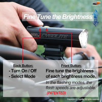 Velocity 1600-800 Lumen USB-C Bike Light, 9 Modes, IP67 Waterproof, Compact Hard Mount