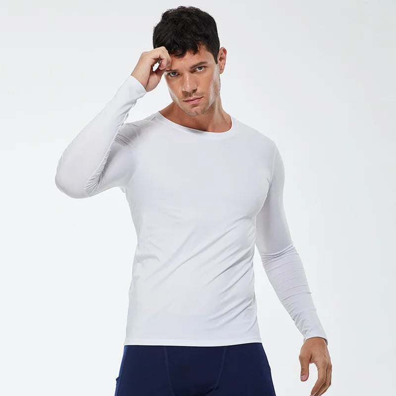 Autumn and winter Keep warm Men Compression Running T-Shirt Fitness Tight Long Sleeve Sport Training Jogging Gym Sportswear