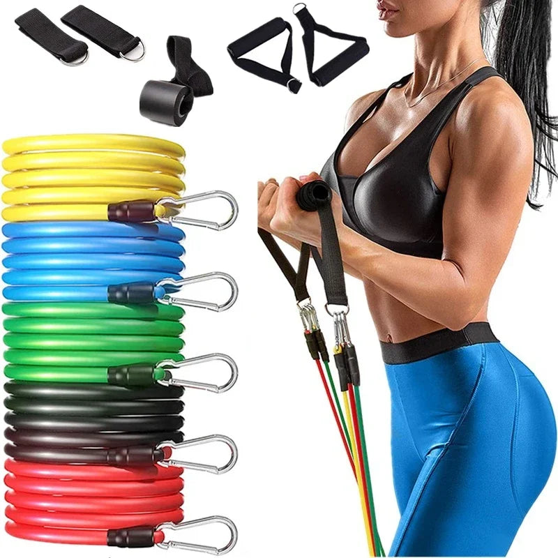 11 Pieces Yoga Resistance Bands Set Power Rubber Elastic Tube Expander Home Gym Fitness Workout Exerciser Pull Up Strength Ropes