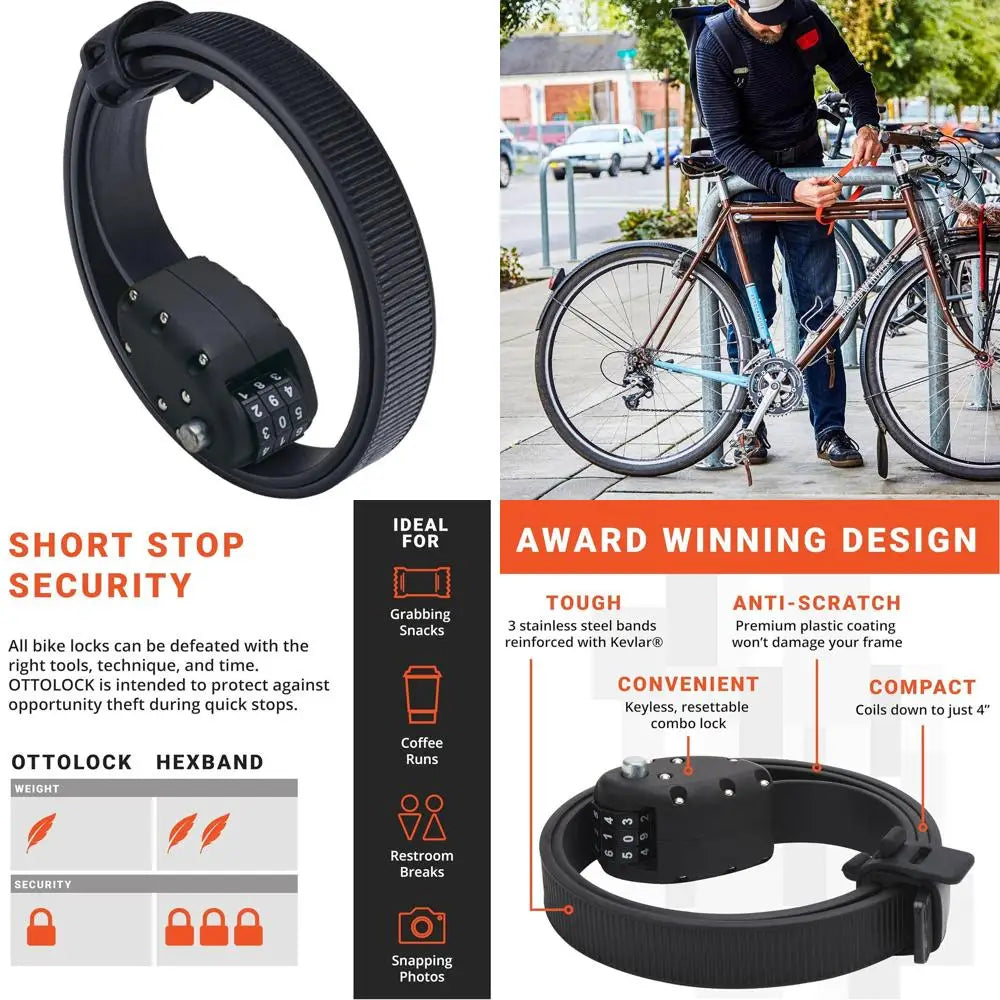 Cinch Lock - Lightweight Anti Theft Compact Combination Bike Lock, Ideal for Quick Stops, Bicycle Accessories, Stealth Black, 30