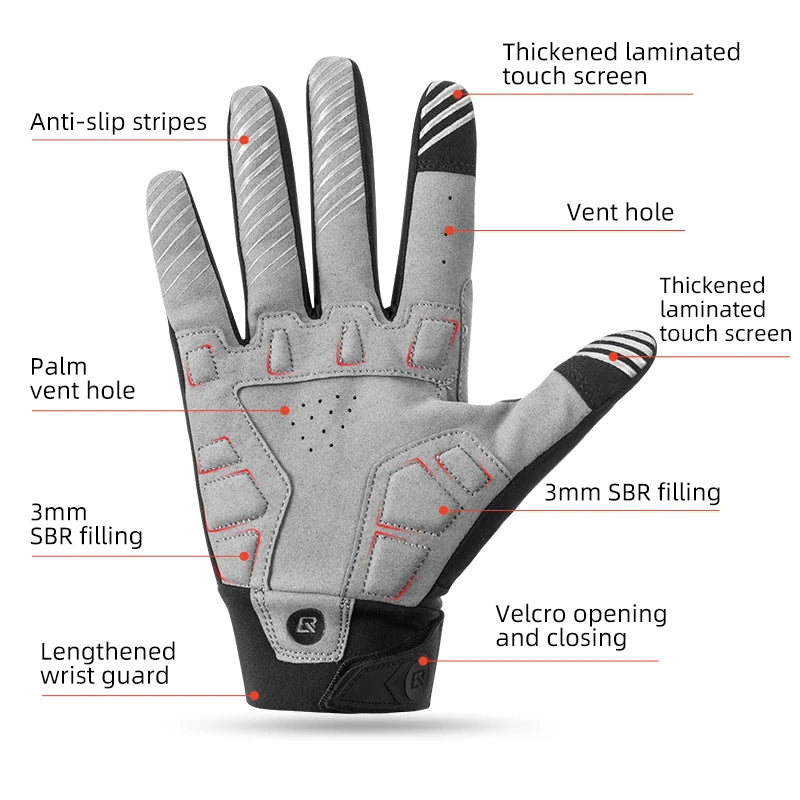 ROCKBROS Full-Finger Touchscreen-Compatible Cycling Gloves for Bicycles & Motorcycles Men and Women - Spring Autumn & Winter