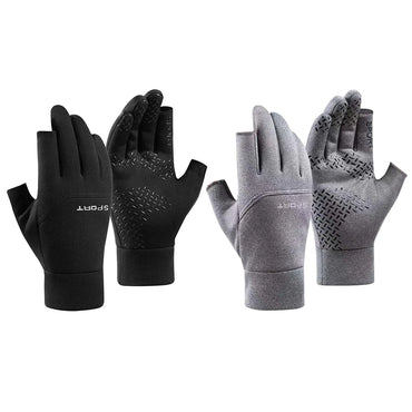 2-Fingerless Winter Cycling Gloves Touch Screen Outdoor Anti-Slip Gloves Windproof Motorcycle Cold Gloves for Men Women