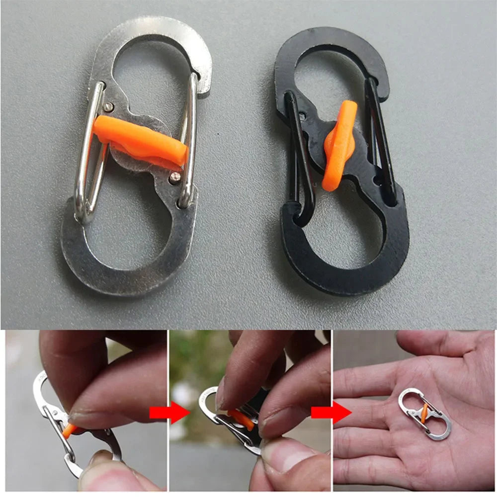 5Pcs S Type Carabiner Mini Keychain Lock  Hook Anti-Theft Outdoor Camping Backpack Buckle Key-Lock Tool Dual Spring Snap Hooks