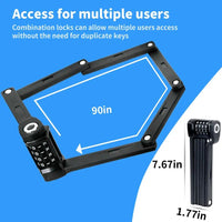 Bike Fold Code Lock, 35 Inch Thickened Alloy Steel 4Digit Combination Folding Lock with Lock Bracket, Heavy Duty Foldable Bicycl