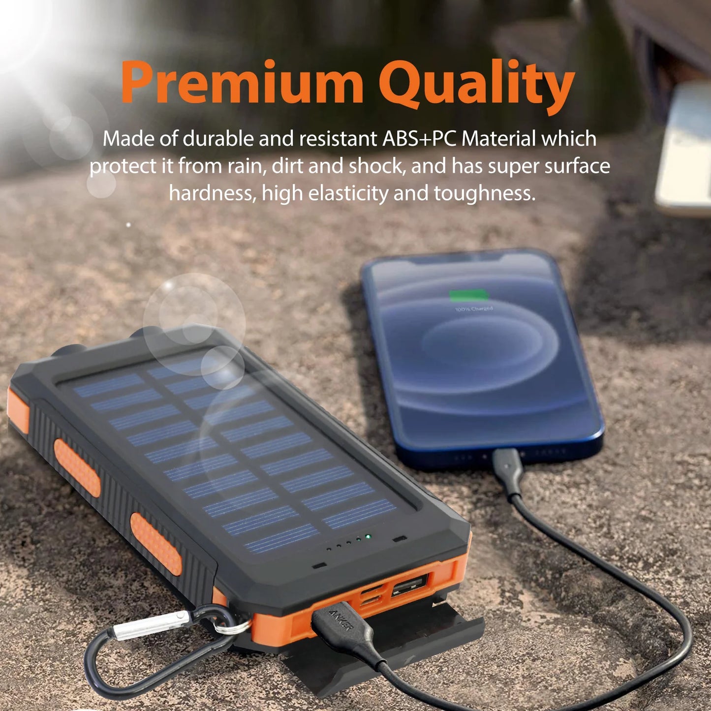 20000mAh Solar Charger Waterproof Portable Solar Power Bank Dual 5V USB Ports 2 LED Flashlight Compass for Outdoor Camping Hik