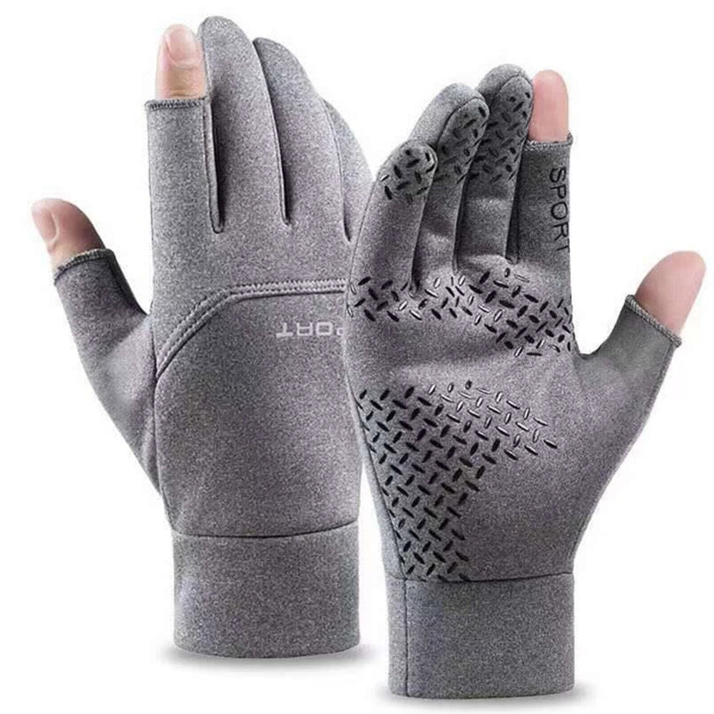2-Fingerless Winter Cycling Gloves Touch Screen Outdoor Anti-Slip Gloves Windproof Motorcycle Cold Gloves for Men Women