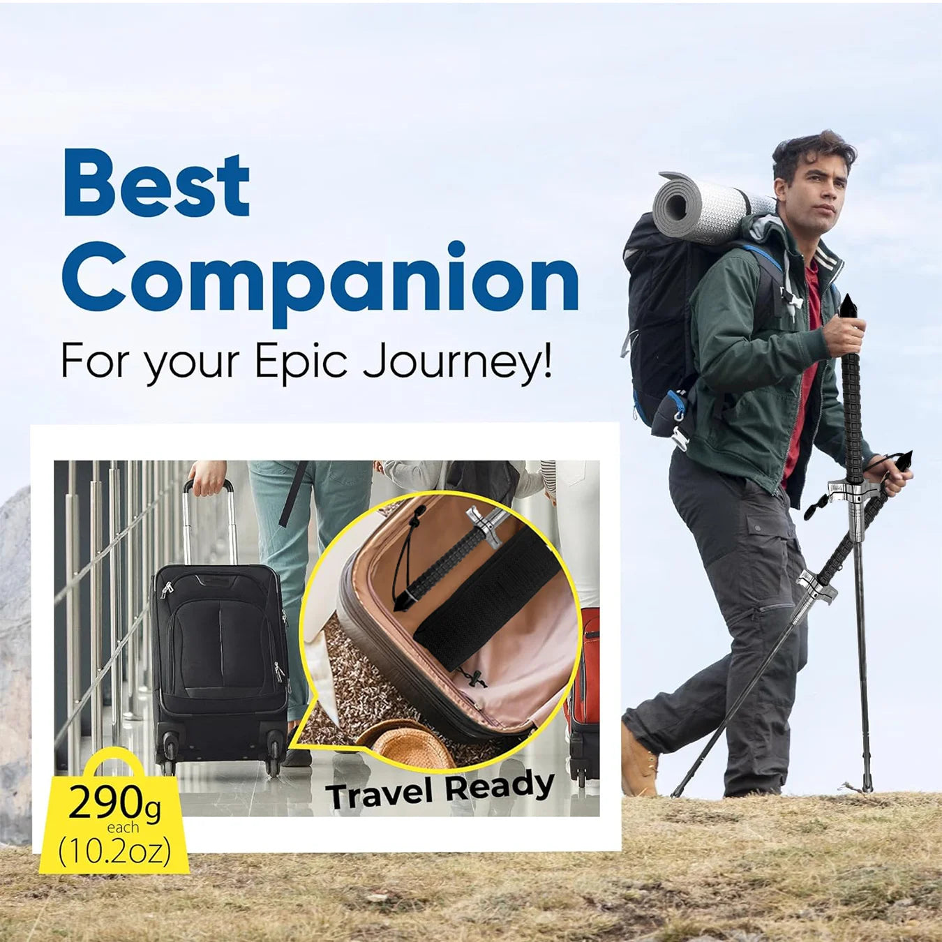 26-37-inch telescopic stainless steel walking stick with anti-slip design, suitable for challenging outdoor terrain and offering