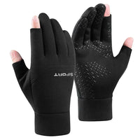 2-Fingerless Winter Cycling Gloves Touch Screen Outdoor Anti-Slip Gloves Windproof Motorcycle Cold Gloves for Men Women