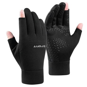 2-Fingerless Winter Cycling Gloves Touch Screen Outdoor Anti-Slip Gloves Windproof Motorcycle Cold Gloves for Men Women
