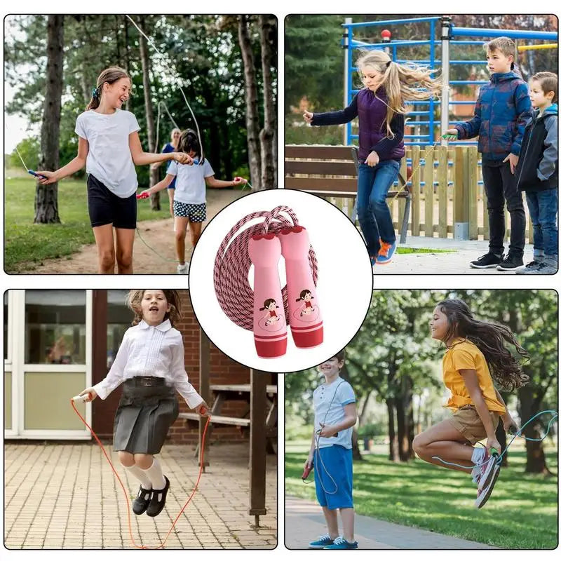Jump Rope Kids Wear Resistant Cotton Cord Length Adjustable Fitness Skipping Rope With Handle For Kids Boys Girls Outdoor