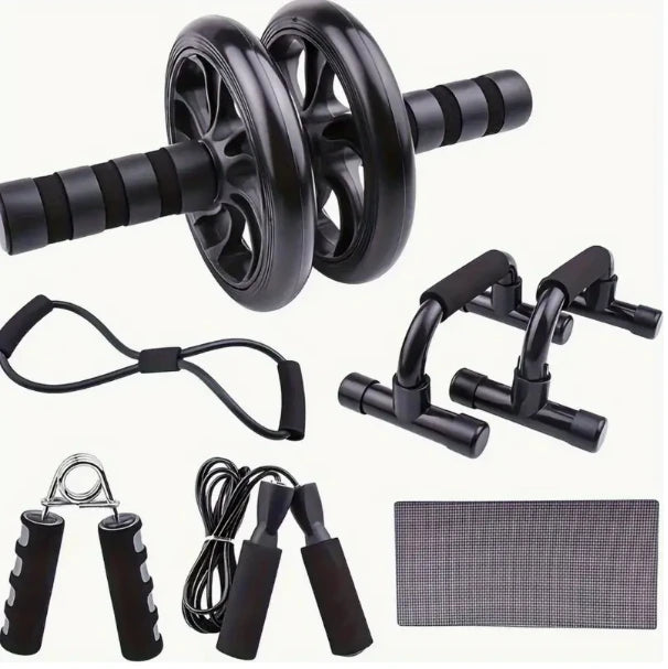 Seven-piece Fitness Set For Small Home Use, Skipping Rope, Grip Strengthener, Push-ups, Abdominal Wheel