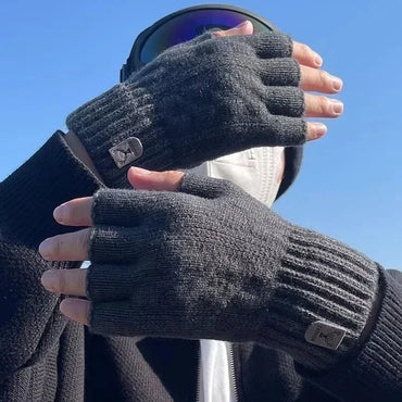 Winter Fingerless Gloves Knitted Thicken Thermal Half Finger Gloves Cycling Driving Working Running Stretchy Touchscreen Mittens