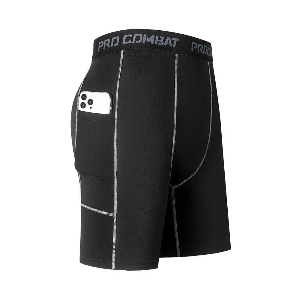 High Performance Men's Compression Short Pants With Pocket Elastic Quick Dry Breathable Stretchy Base Layer For Sports Gym