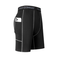 High Performance Men's Compression Short Pants With Pocket Elastic Quick Dry Breathable Stretchy Base Layer For Sports Gym