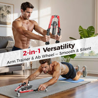 Hydraulic Core Twister & Chest Trainer with Ab Roller, Adjustable 22-440lbs Strength Equipment (Backpack & Pad)