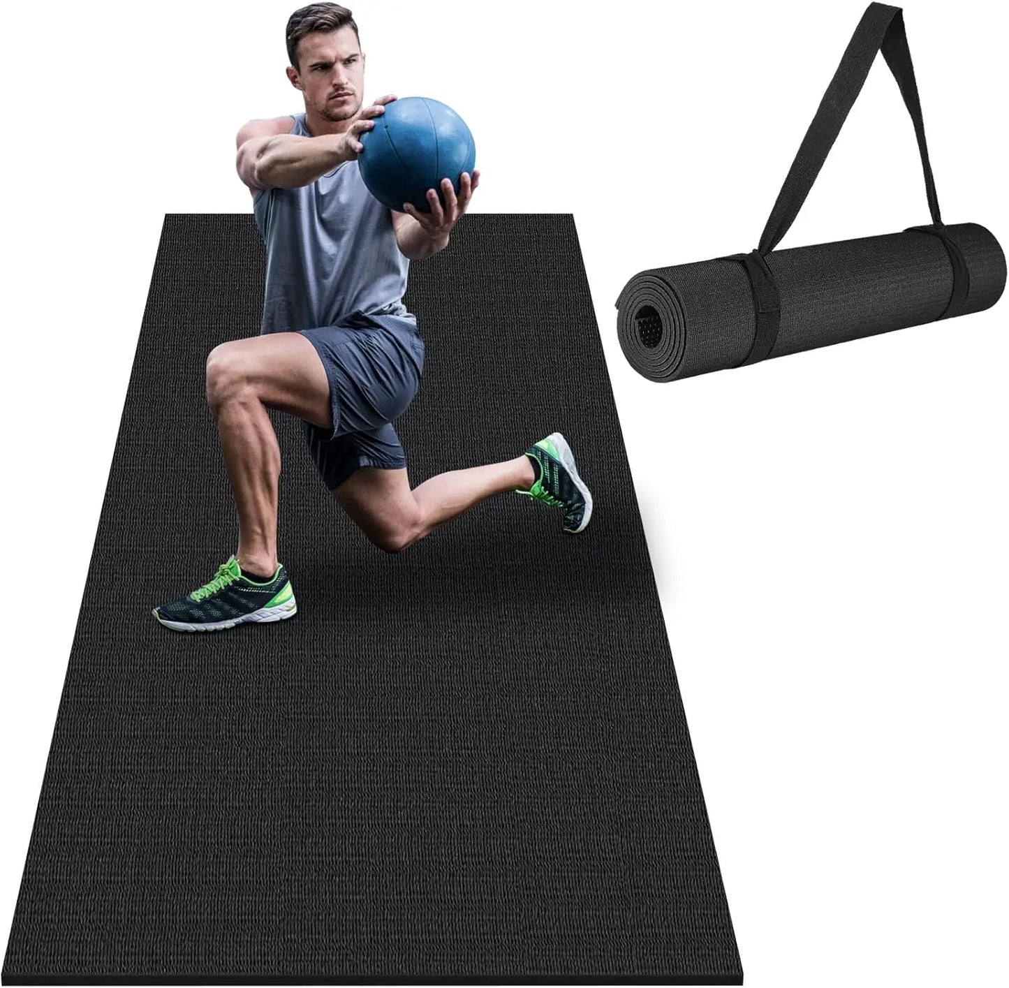 7mm Thick Large Workout Mat for Home Gym, Yoga, Weightlifting - Non-Slip & Shoe-Friendly