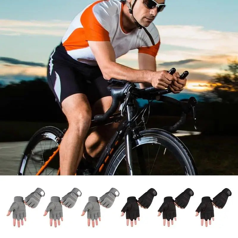 Fingerless Work Gloves Adjustable Wrist Gym Gloves Anti Slip Reinforced Palm Hand Out Mittens For Hunting Cycling Climbing