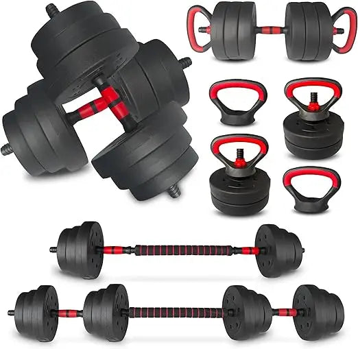 Versatile 4-in-1 Adjustable Dumbbell Set: 25, 45, 75, and 90 LB Weight Options with Barbell and Kettlebell Functionality