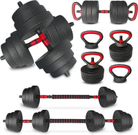 Versatile 4-in-1 Adjustable Dumbbell Set: 25, 45, 75, and 90 LB Weight Options with Barbell and Kettlebell Functionality
