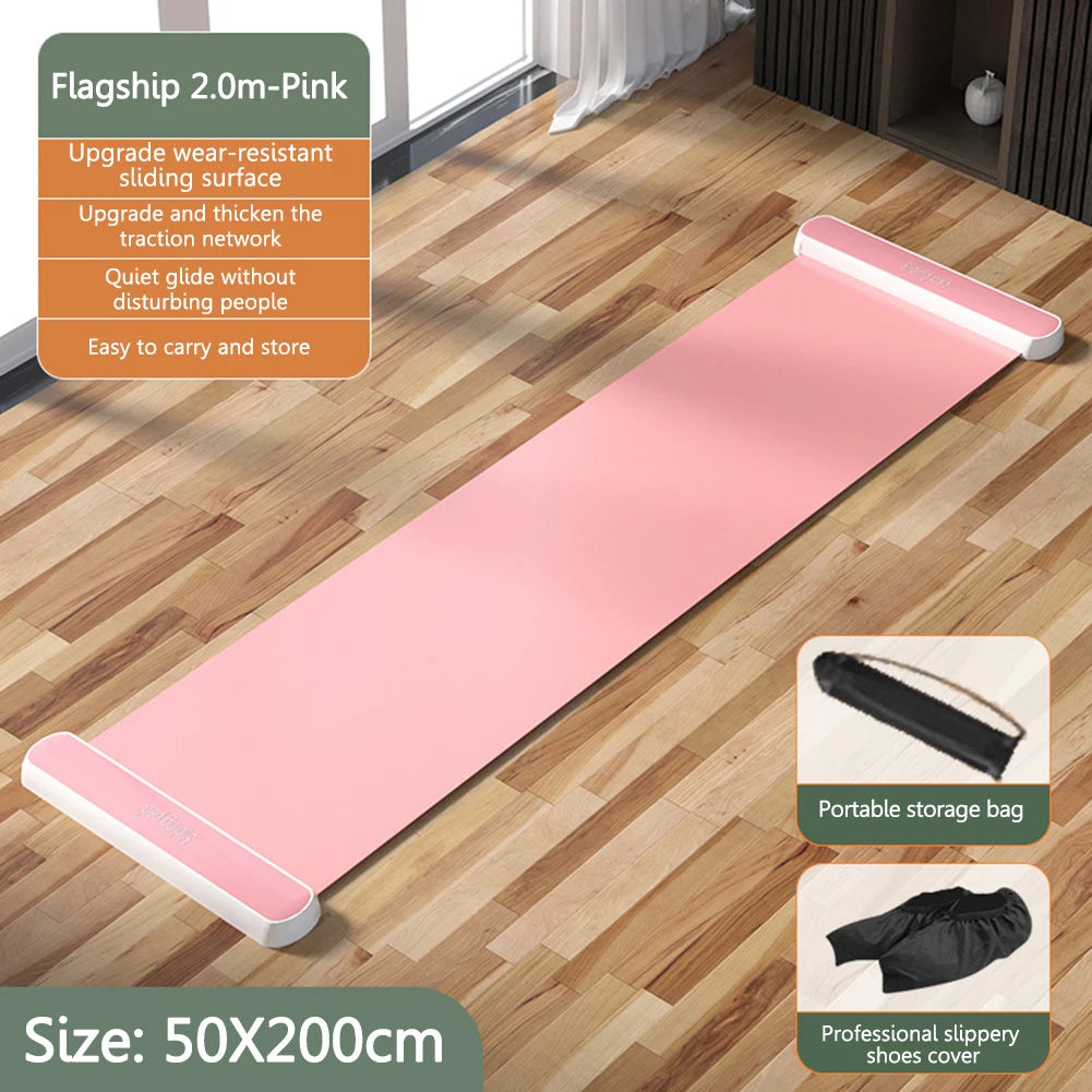 140/180/200CM Yoga Sliding Mat Sport Fitness Glide Pilates Skating Training Board Mat for Ice Hockey Roller Skating Leg Exercise