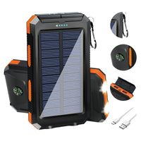 20000mAh Solar Charger Waterproof Portable Solar Power Bank Dual 5V USB Ports 2 LED Flashlight Compass for Outdoor Camping Hik