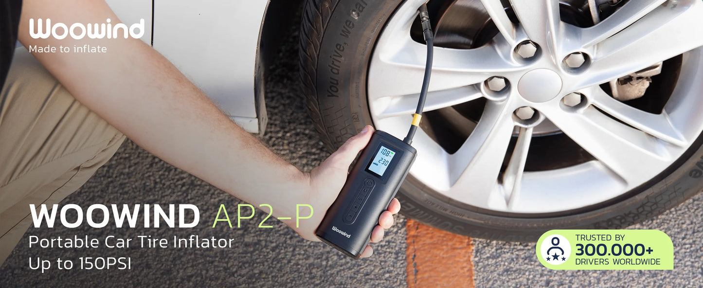Woowind AP2-P Tire Inflator Portable Air Compressor 150PSI Air Pump for Car Tires, Bike Pump, Auto Stop, Quick Inflation