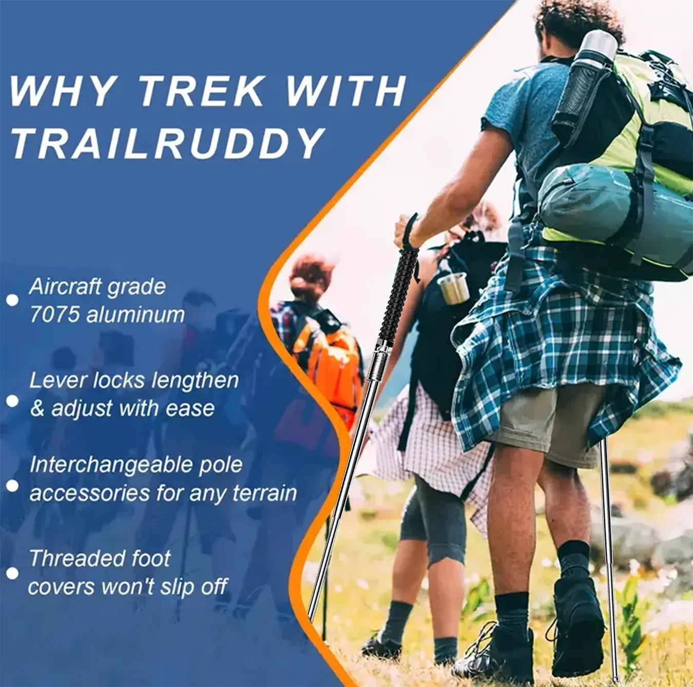 Multi-functional Trekking Pole Ultra-lightweight Adjustable Trekking Pole - Multi-purpose Foldable Hiking Aid (3 Sizes) Foldable