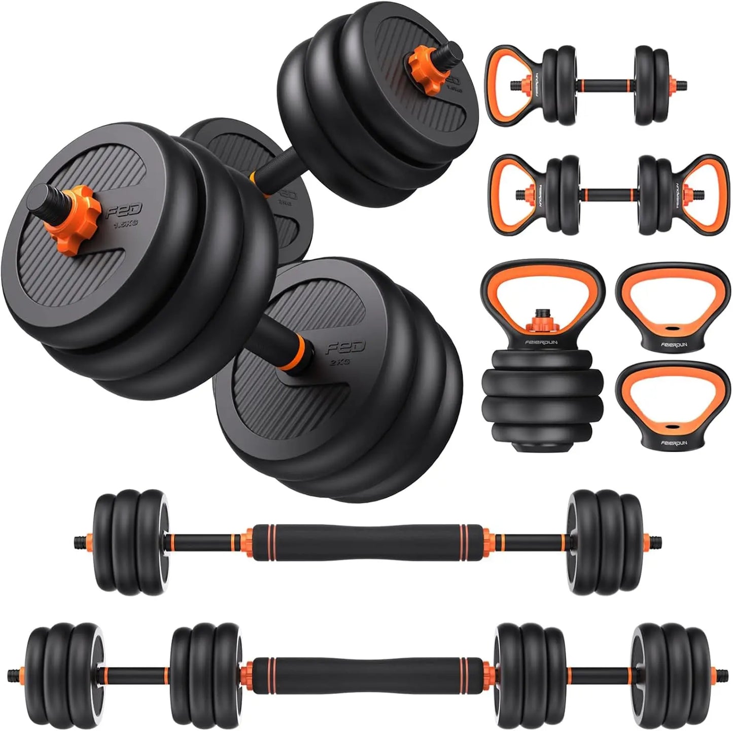 Adjustable Dumbbells Set 5-in-1: Barbell, Kettlebell, Push-up Stand, Weight Plate - 20-90lbs Home Gym Equipment for Men & Women