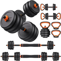Adjustable Dumbbells Set 5-in-1: Barbell, Kettlebell, Push-up Stand, Weight Plate - 20-90lbs Home Gym Equipment for Men & Women