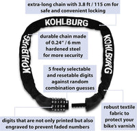 Extra Long 3.8 ft Bike Combination Lock - 5-Digit Secure Chain Lock for Bicycle & e-Bike