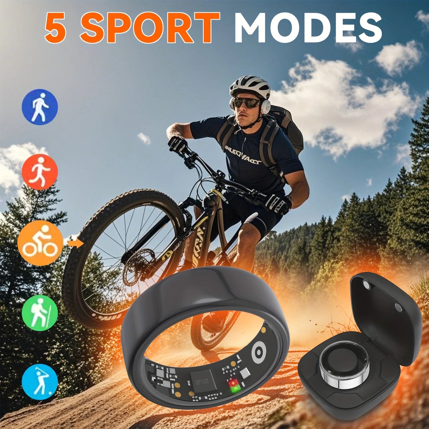 Smart Ring Men Women with Charging Case,Heart Rate Blood Oxygen,Skin Temperature Monitor,5ATM Waterproof for Android IOS