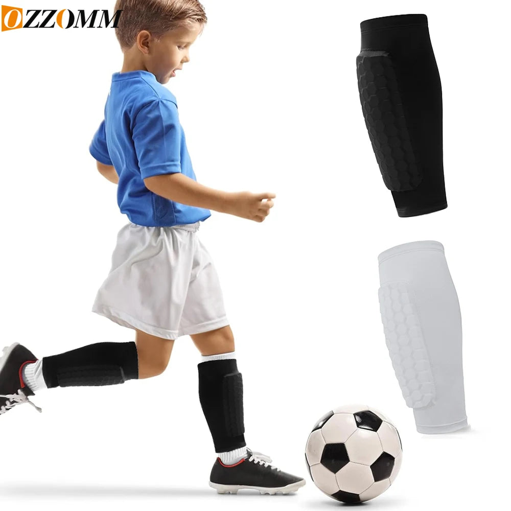 2PCS Soccer Shins Guards Pads, Shin Defender - Calf Compression Sleeve with Honeycomb Pads, Protective Soccer Shins Pads Gear