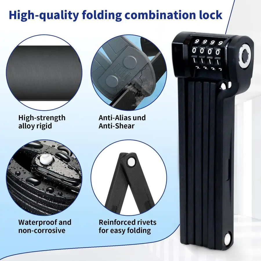 Bike Fold Code Lock, 35 Inch Thickened Alloy Steel 4Digit Combination Folding Lock with Lock Bracket, Heavy Duty Foldable Bicycl