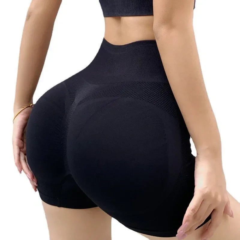Women Butt Lifting Yoga Shorts Elastic Workout High Waist Tummy Control Ruched Booty Pants Seamless Gym Compression Tights