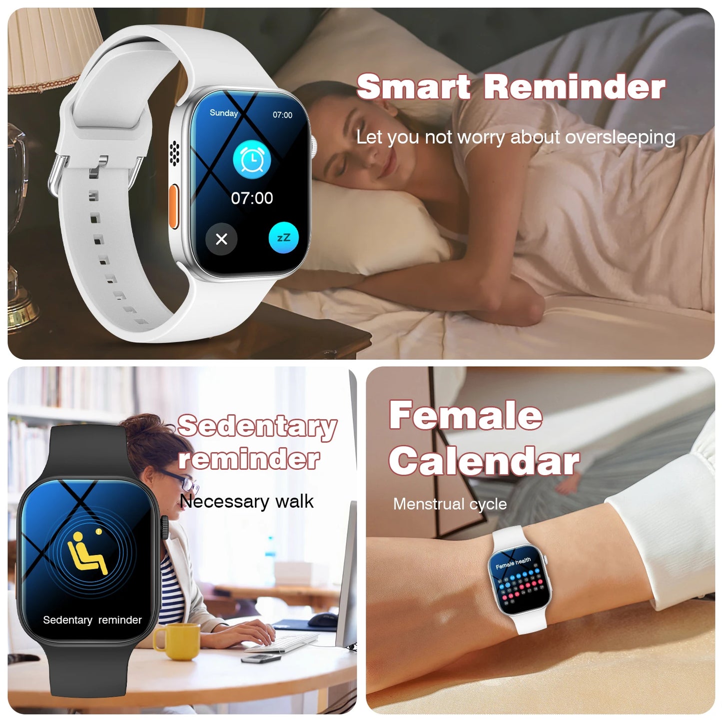 Smart watch, customizable dial, multiple sports modes, answer/make calls, message reminders, suitable for both men and women