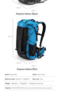 Naturehike Outdoor Mountain Backpack 60+5L Waterproof High Capacity Sports Climbing Hiking Travel Bag With Rain Cover