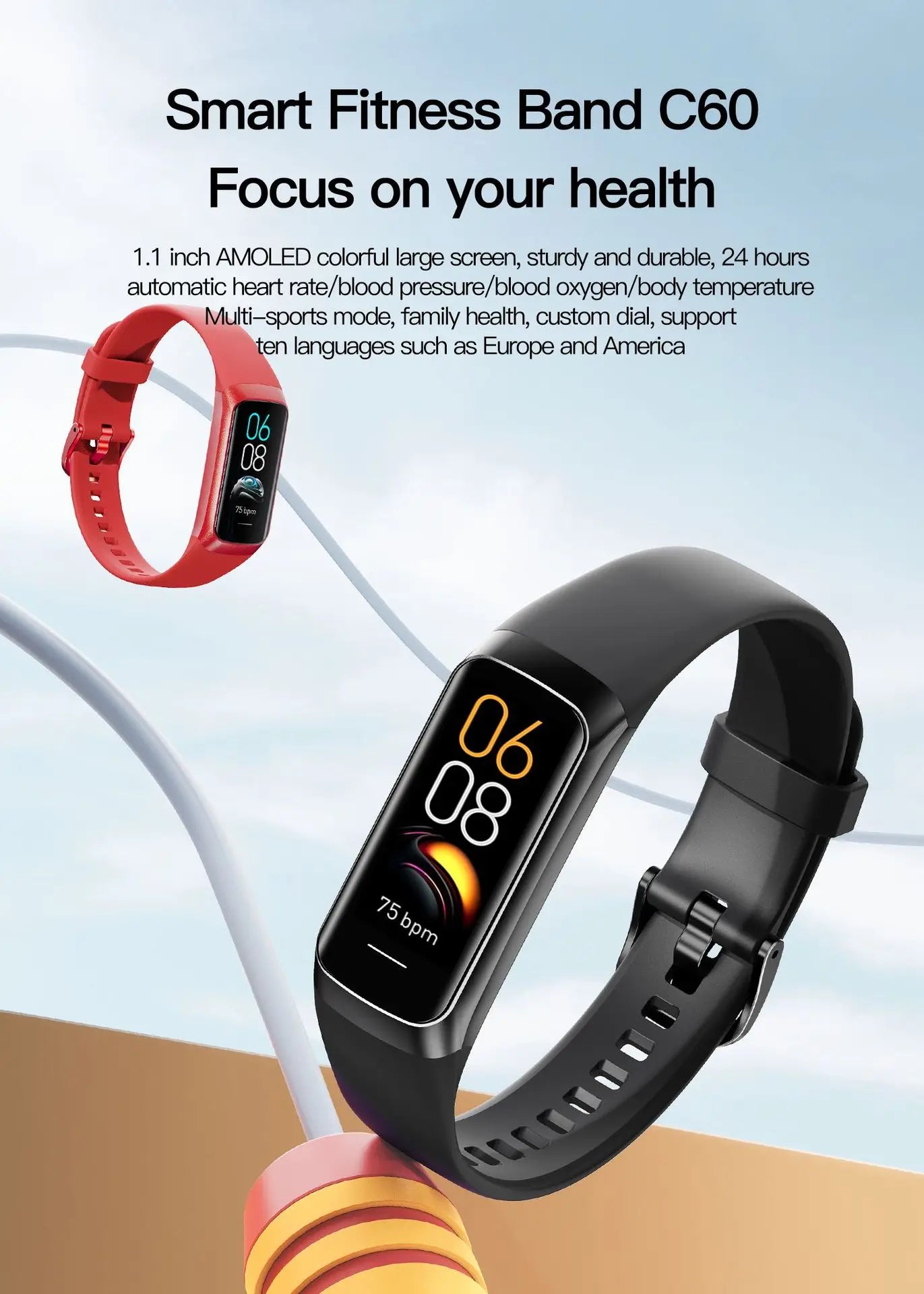 Amoled Smart Watch Smartwatch Band Women Men Heart Rate Blood Oxygen Waterproof Connected Smart Bracelet Sport Fitness Tracker