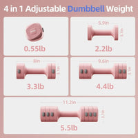 Lightweight Adjustable Dumbbell Kettlebell Set - 4 in 1 Free Weight Set with Kettlebell Grip Converter, Each 2.2 3.3 4.4 5.5lb Q