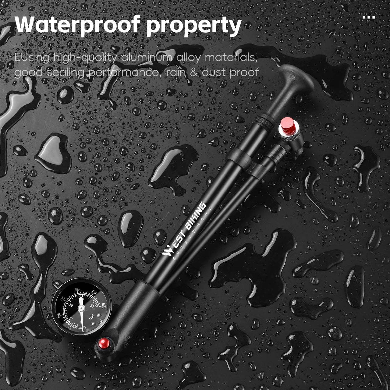 WEST BIKING 400PSI Bicycle Air Pump High Pressure MTB Bicycle Pump Front Fork Rear Suspension Pressure Gauge Schrader Valve