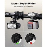 1300 Lumens USB-C Rechargeable Bike Headlight, Waterproof IPX6, Compatible with Garmin/Wahoo for Night and Urban Cycling