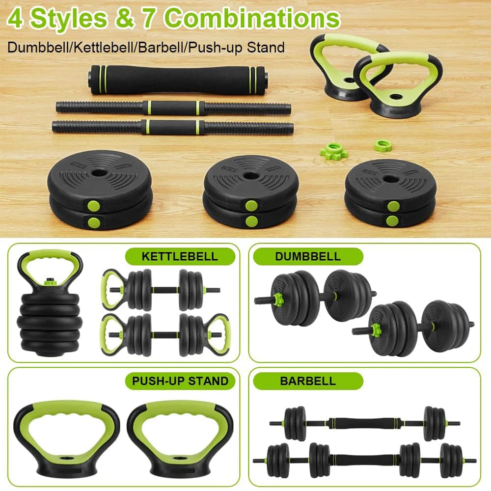 4 in 1 Adjustable Dumbbell Set, 44LBS Free Weight Set Used as Dumbbell, Barbell, Kettlebell and Push-up, Home Gym Fitness