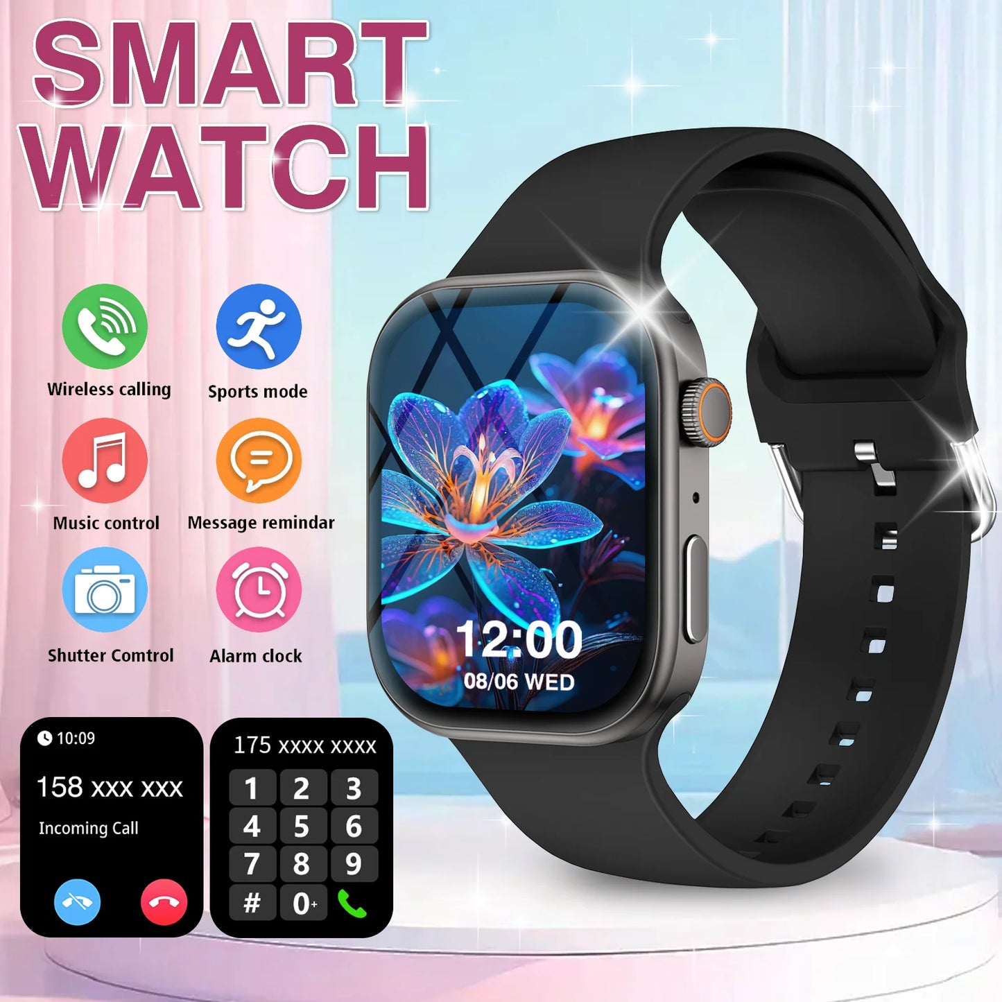 Smart Watch Bluetooth Call Message Display Fitness Monitoring Bracelet Christmas Gift Suitable for Android iPhone