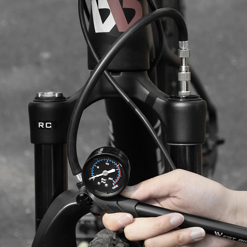 WEST BIKING Portable High-pressure 300psi Bike Air Pump with Gauge for Fork & Rear Suspension Shock Absorber Mountain Bicycle