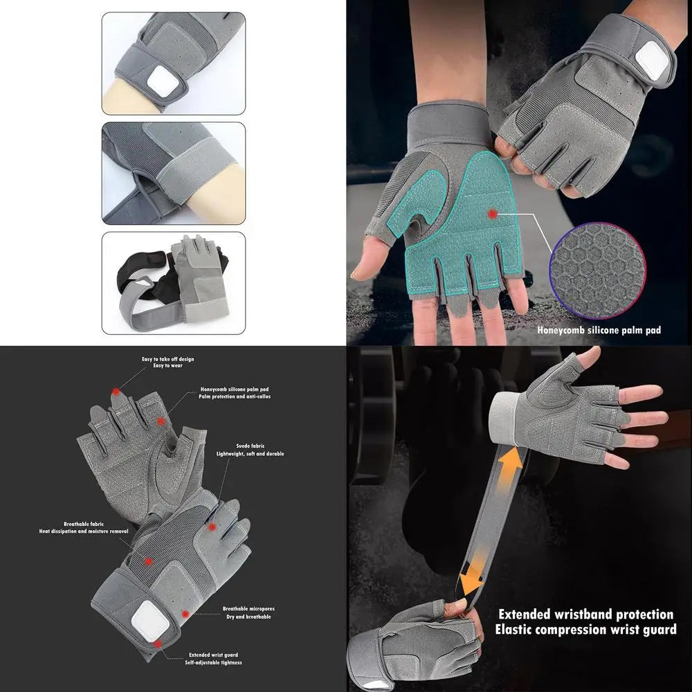 Fingerless Work Gloves Adjustable Wrist Gym Gloves Anti Slip Reinforced Palm Hand Out Mittens For Hunting Cycling Climbing